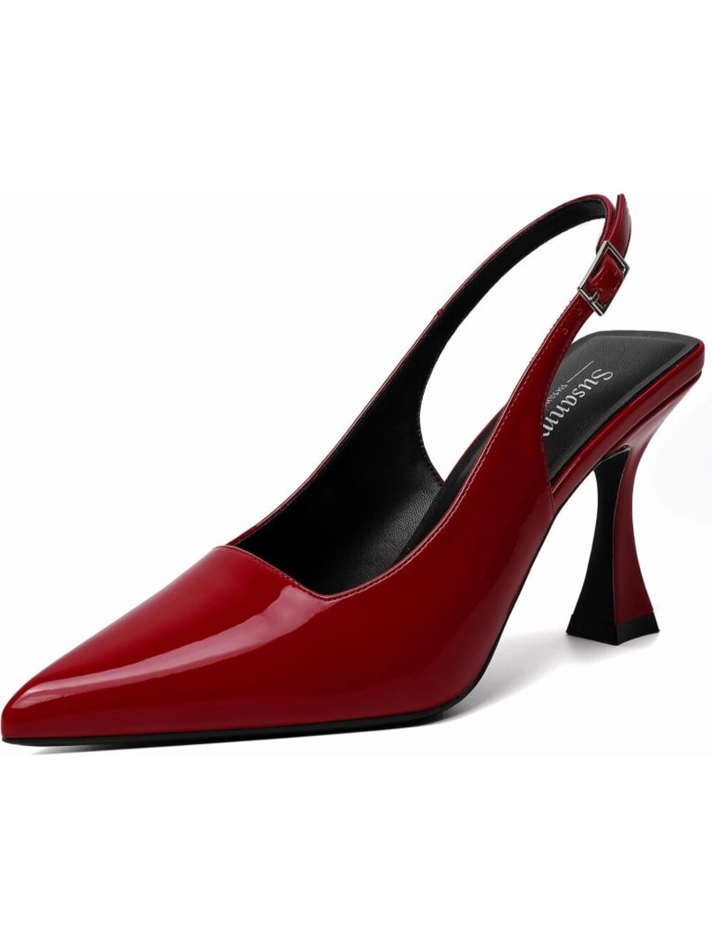 Women's Red Kitten Closed Pointy Toe Bride Chunky High Heel Party Dress Shoes